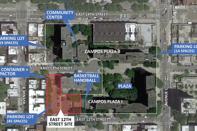Pedro Albizu Campos Plaza I & II are on Manhattan's Lower East Side. The 97-unit, 90,000 square foot building would replace 45 Parking Spaces, a Compactor Yard, Basketball & Handball Courts